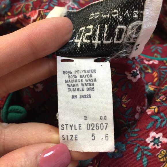 Vintage 80s Nordstrom Point of View Dress Sz 5/6 Womans Red Floral Belted Pocket - Picture 5 of 13